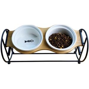 ペットボウル 猫 食器2段階調整 自然木製 食べやすい