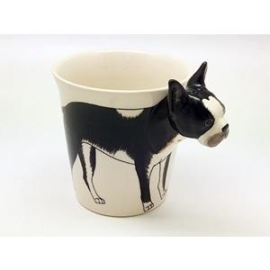 【美品】犬　ボストンテリア　陶器　置物　インテリア　工芸品　美術品　A2671 犬の一輪挿し 置物 ボストンテリア♡ お花模様 お任せドライフラワー付