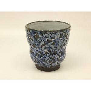 有田焼 千勝窯 黒陶桜　特大湯呑（青）