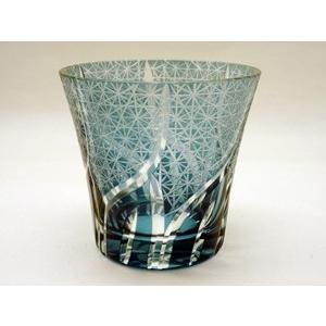 切子グラス 　菊繋ぎ流しロックグラス　正倉院ブルー