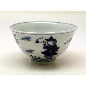 有田焼 しん窯 青花 二人異人 3.5寸反飯碗 : 神楽坂のうつわ屋さん 陶