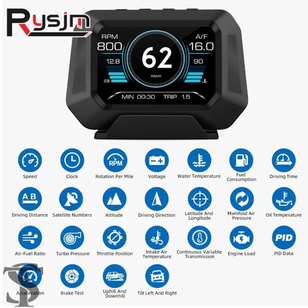 並行輸入品 P21 カー HUD ヘッドアップディスプレイデジタル時計スロープメーター GPS スピ...