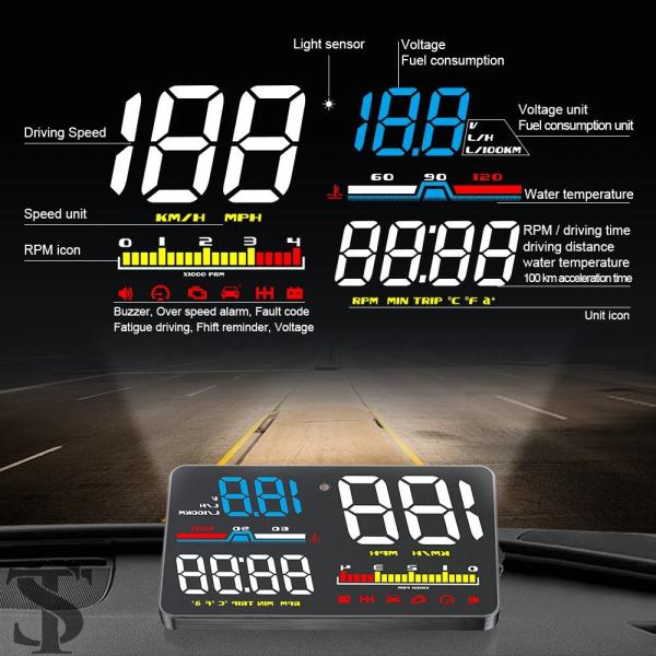 並行輸入品 D5000 OBD2 ヘッドアップディスプレイスピードメーターフロントガラスプロジェクタ...