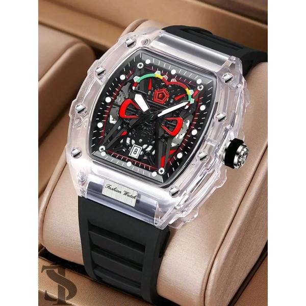 並行輸入品 メンズクオーツ時計 クリアケース シリコンストラップ 発光カレンダー 腕時計 レジャース...