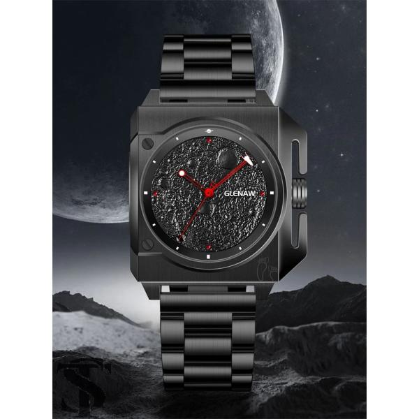 並行輸入品 ユニークスクエアシェイプデザイン ムーンフェイズ 宇宙船ニードル 防水 発光 メンズ ビ...