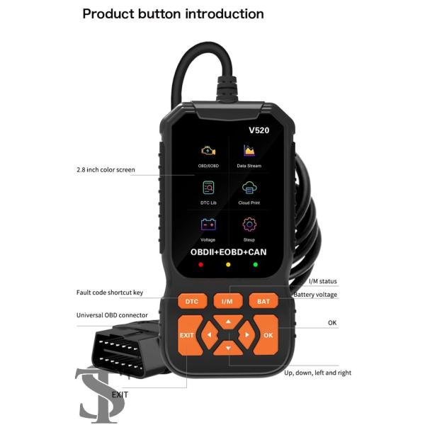 並行輸入品  V520 車用診断機 DC 9V-16V コードリーダー OBD2 機能故障診断テスタ...