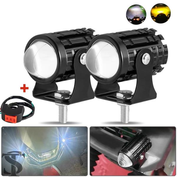 並行輸入品 2 個ミニバイク LED 駆動ヘッドライトスイッチデュアルカラー白黄色補助スポットライト...