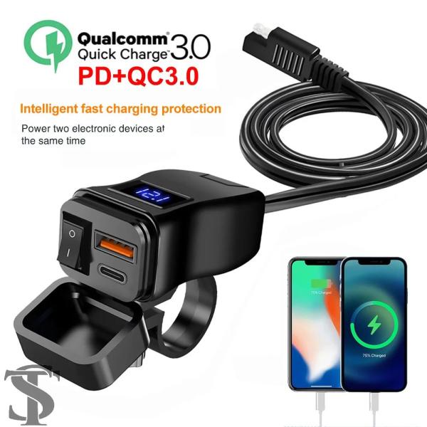 【並行輸入品】PD デュアル QC3.0 バイク USB チャージャー急速充電電圧計温度計デジタルデ...