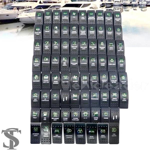 並行輸入品 12V/24V ホーンカーボートキャラバンロッカースイッチ防水デュアルグリーン LED ...