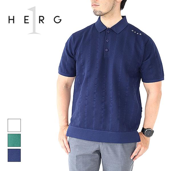 HERG1 ゴルフ エルグワン STRIPE MESH KNIT POLO ストライプメッシュニット...