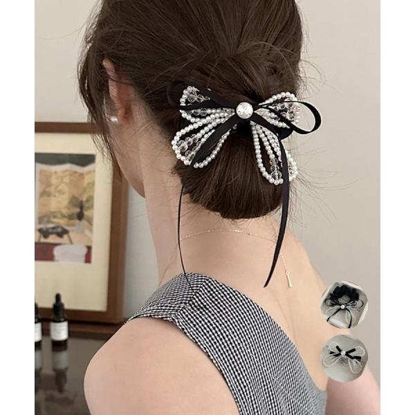 シュシュ クリップ パール 蝶結び