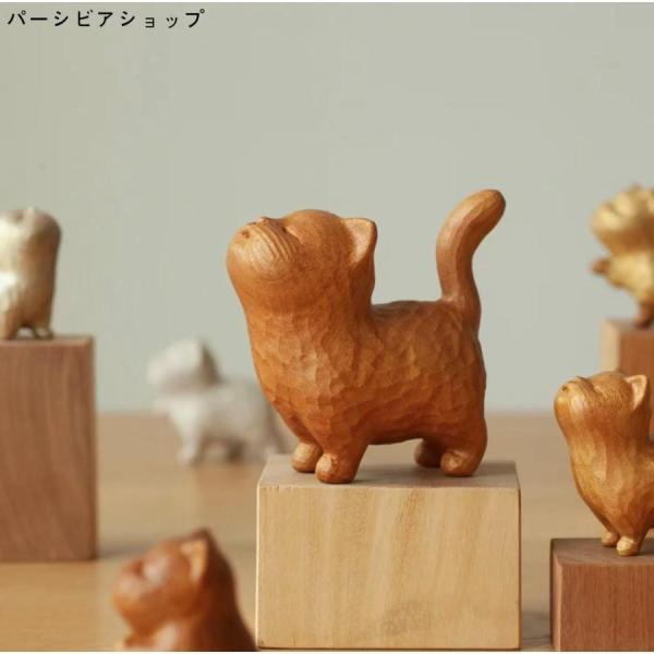 可愛い猫の木彫り置物 招き猫 | 室内装飾 木製招き猫 おもちゃ 雑貨 可愛い招き猫 母の日 誕生日...