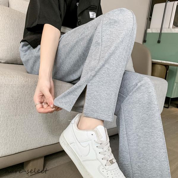 ワイドパンツ フレア レディース 冬 40代 50代  黒 スリット 裏毛 セミフレア 美脚  おし...