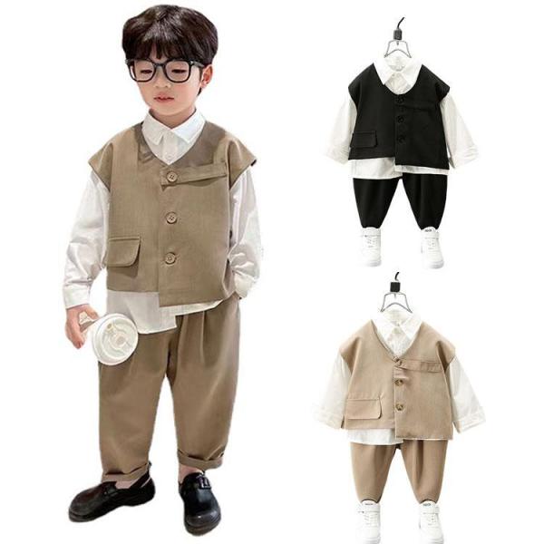 子供服 フォーマルスーツ  フォーマルスーツ ベビー キッズ スーツセット セットアップ シャツ+ベ...