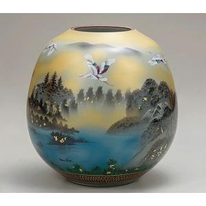 日本の伝統工芸品【九谷焼】10号花瓶 金箔鶴木立連山 N177-01 : 九谷焼