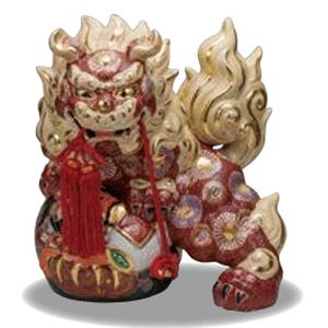 九谷焼 縁起物 13号牡丹獅子・白盛 魔除け 退魔 お守り 招福 金運 幸運