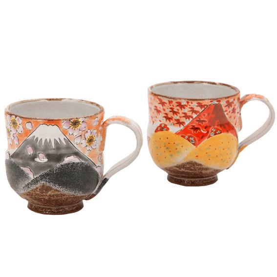九谷焼　器　カップ ペア マグカップ・春の富士・秋の富士　引き出物 結婚祝 記念品 退職祝 新築祝