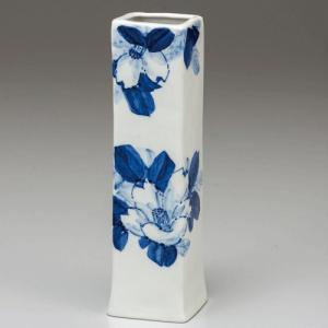 九谷焼 花瓶 8号花瓶・釉裏金箔彩山茶花（花台付）お祝い 記念品