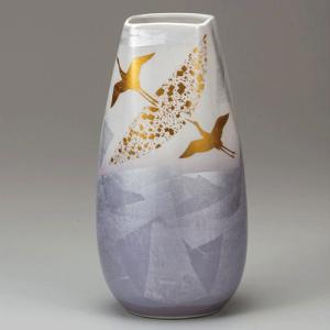 九谷焼　花瓶　10号花瓶・銀彩飛翔　お祝い　記念品｜towakouribu