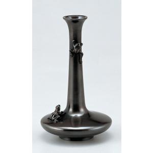 高岡銅器 銅製花瓶 寿形 五羽鶴 12号 美術工芸品 記念品 花活 : 日本