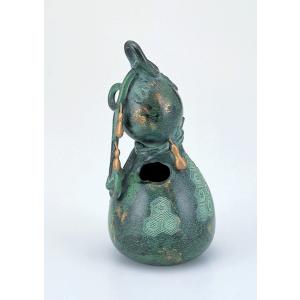 高岡銅器 銅製花瓶 駒鶴首 美術工芸品 記念品 花活 一輪挿し : 日本