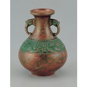 高岡銅器 銅製花瓶 寿形 五羽鶴 12号 美術工芸品 記念品 花活 : 日本