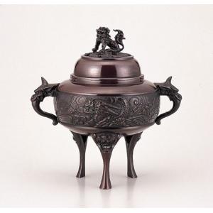 高岡銅器 香炉 龍足雲龍蓋香炉 銅製 美術工芸品 記念品 置物 : 日本