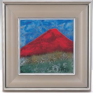 作家 彫金パネル 「陶板額 赤富士」 画家池田満寿夫 : 日本もの