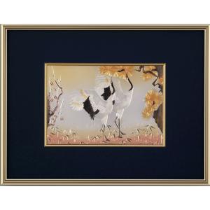 風水絵画 彫金パネル 「朱竹 小」 彫金作 北 秀玉（きたしゅうぎょく