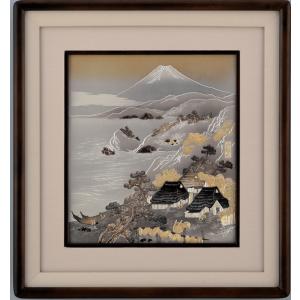 風水絵画 彫金パネル 「朱竹 小」 彫金作 北 秀玉（きたしゅうぎょく