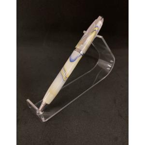 限定品 セルロイド調マーブル模様 ミニボールペン（ホワイトブルー