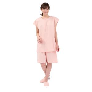 患者着2WAY患者衣 サーモンピンク トワテック 鍼灸 施術着 男女兼用 マジックテープ ファスナー 上下セット 乾きやすい
