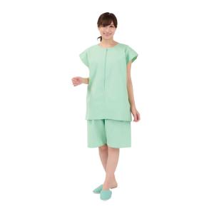 患者着2WAY患者衣 アイスグリーン トワテック 鍼灸 施術着 男女兼用 マジックテープ ファスナー 上下セット 乾きやすい