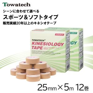 【送料無料】トワテック キネシオロジーテープ ソフトタイプ 2.5cm×5m 12巻 キネシオテープ スポーツテーピング 伸縮テープ 指 膝 25mm｜towatech