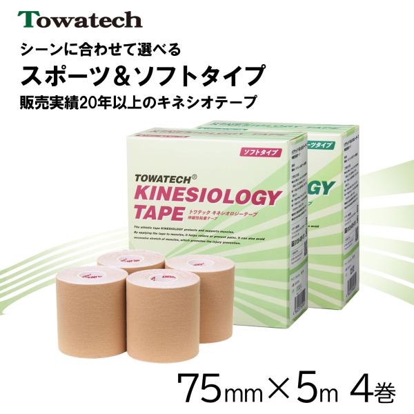 トワテック キネシオロジーテープ 75mm×5m 4巻 ソフトタイプ スポーツ キネシオテープ テー...