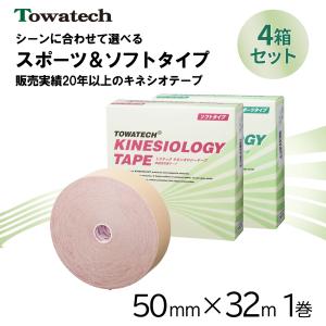 【送料無料】トワテック キネシオロジーテープ ソフトタイプ 5cm×32m 1巻 4箱セット キネシオテープ スポーツテーピング 伸縮テープ 指 膝 50mm｜towatech