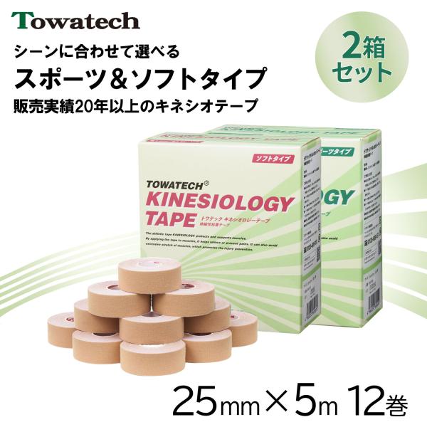 【2箱セット】トワテック キネシオロジーテープ 25mm×5m 12巻 スポーツタイプ スポーツ キ...