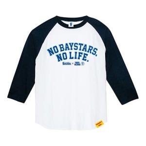 NO BAYSTARS,NO LIFE. 2019 ラグラン3/4スリーブTシャツ カレッジ ホワイト×ネイビー XL Apparel
