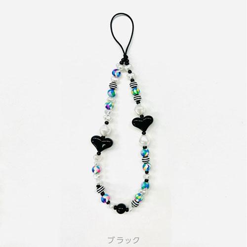 Melia ビーズストラップ カラフルハート ブラック Accessories