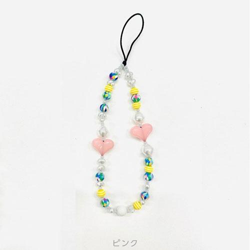 Melia ビーズストラップ カラフルハート ピンク Accessories