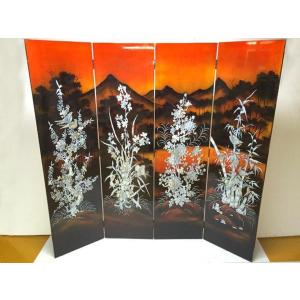 絵画 工芸品 漆 ◇ 屏風 四曲一隻 九雀 螺鈿 インテリア : 日本
