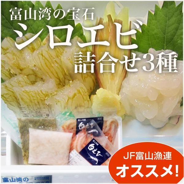 富山湾の白えび詰合せ3種　内容 シロエビ刺身80g×1個　シロエビ昆布〆80g×1個　殻付き100g...