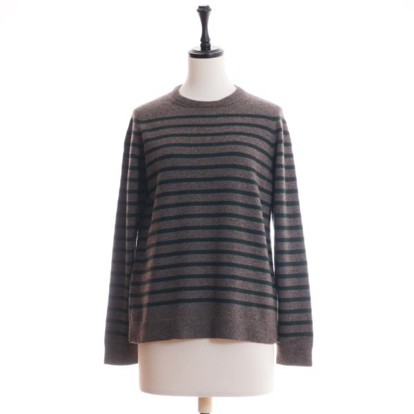 訳あり：1点限りカシミヤ100% クルーネック ボーダー プルオーバー