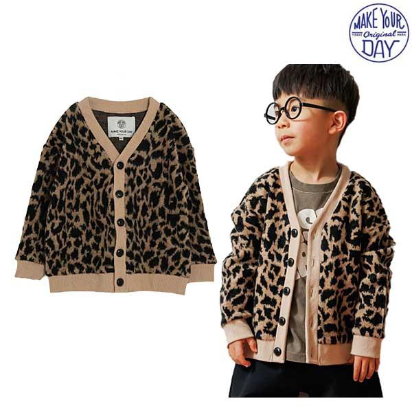 MAKE YOUR DAY(メイクユアデイ)　レオパードジャガードカーディガン　100-140cm　...
