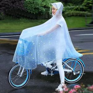 レインポンチョ　厚手レインコート自転車用　男女兼用フリーサイズ　半透明　雪結晶模様入り　かわいいサイクルレインウェア｜toyohirosyopu