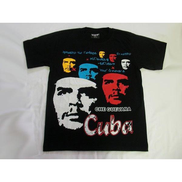 チェ ゲバラ 肖像画 半袖Tシャツ 両面カラフル 黒
