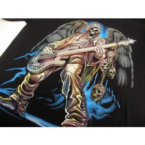 赤い死神 デス 髑髏 両面プリント 半袖Tシャツ 黒 : シリコン