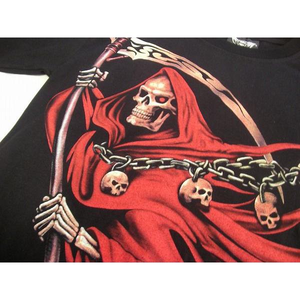 赤い死神 デス 髑髏 両面プリント 半袖Tシャツ 黒