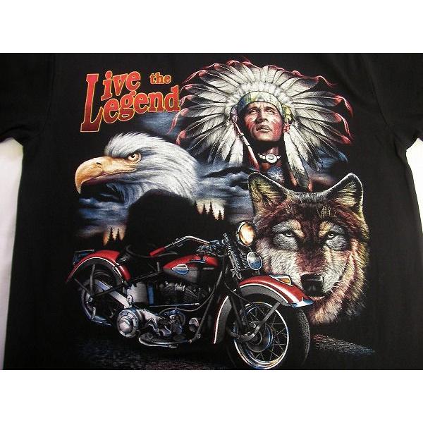 インディアン 鷲 狼 両面プリント 半袖Tシャツ 黒