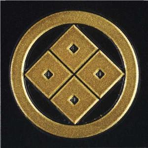 家紋 蒔絵シール 家紋ステッカー 「 丸に隅立四目 」 金 30mm